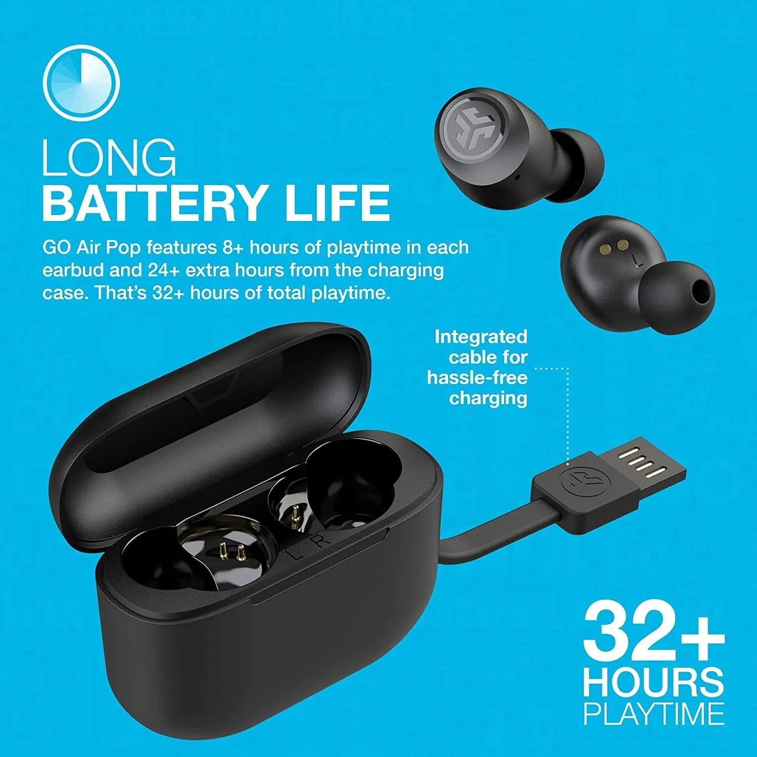JLab GO Air Pop In-Ear True Wireless Earbuds - Black - 5