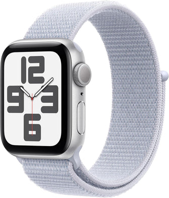 Apple Watch SE (2nd Gen) GPS 40mm Smartwatch with Silver Aluminium Case with Blue Cloud Sport Loop - One Size. Fitness and Sleep Trackers, Crash Detection, Heart Rate Monitor, Carbon Neutral - 1
