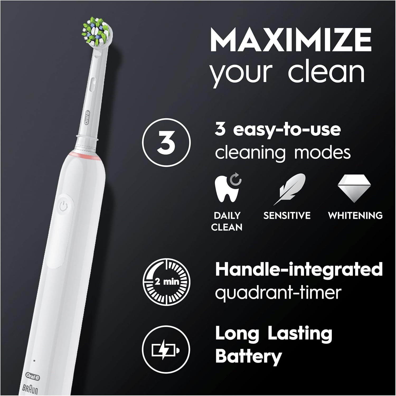 Oral-B Pro Series 3 Pink Electric Toothbrush, 1 Toothbrush Head, 1 Travel Case, Designed by Braun - 4