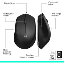 Logitech M330 SILENT PLUS Wireless Mouse, 2.4GHz with USB Nano Receiver, 1000 DPI Optical Tracking, 2-year Battery Life, Compatible with PC, Mac, Laptop, Chromebook - Black - 3
