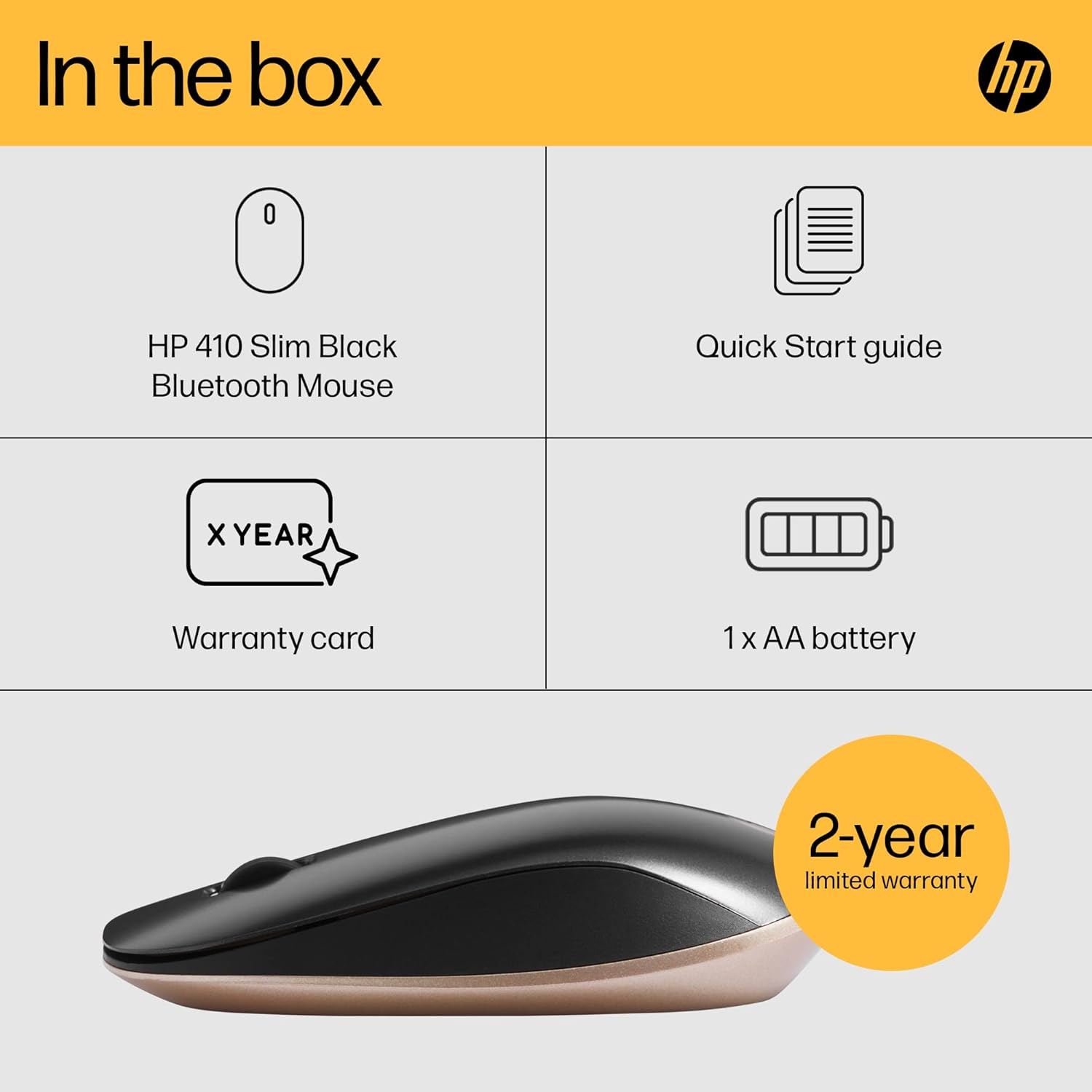 HP 410 Slim Silver Wireless Optical Mouse - Black - 2