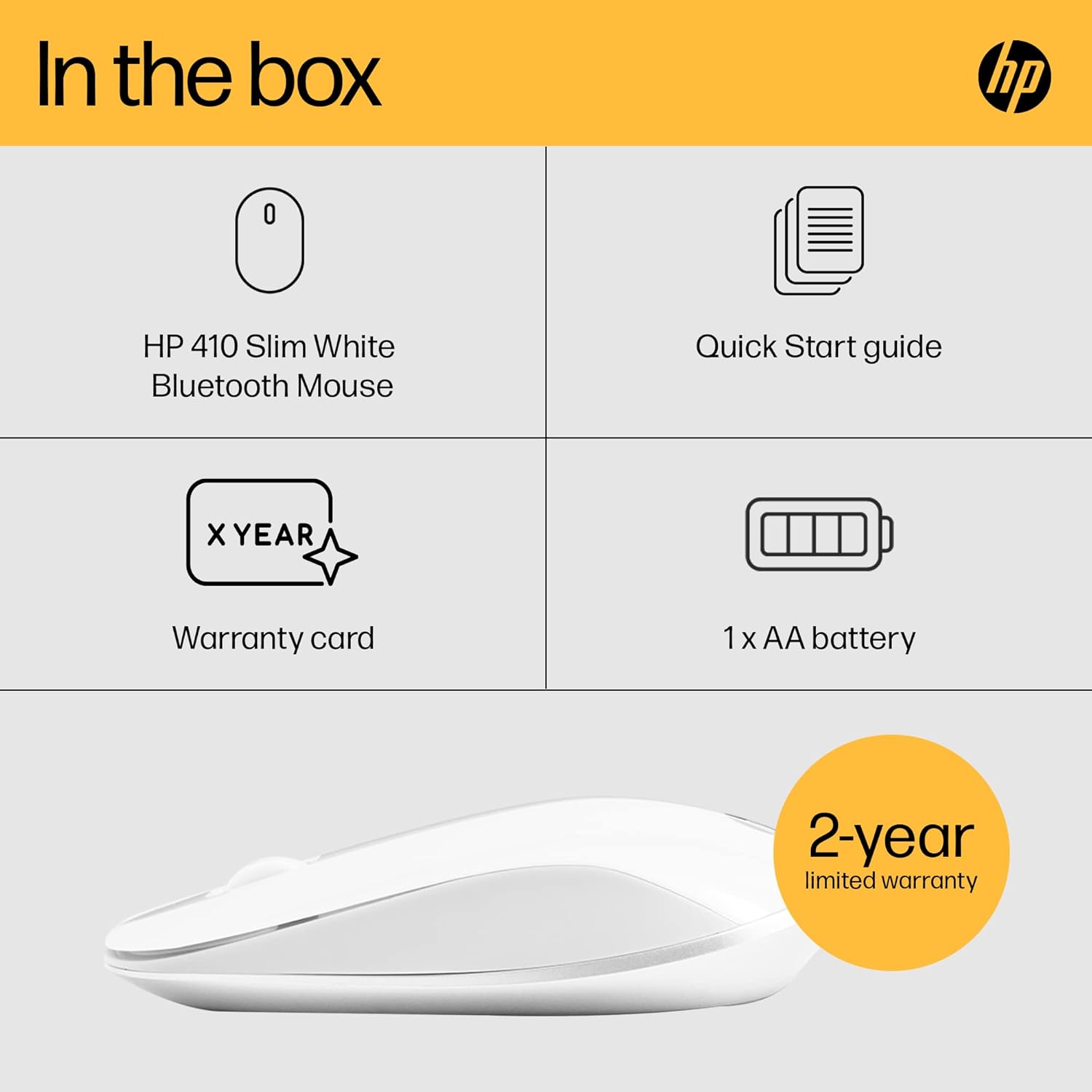 HP 410 Slim Silver Wireless Optical Mouse - White - 4