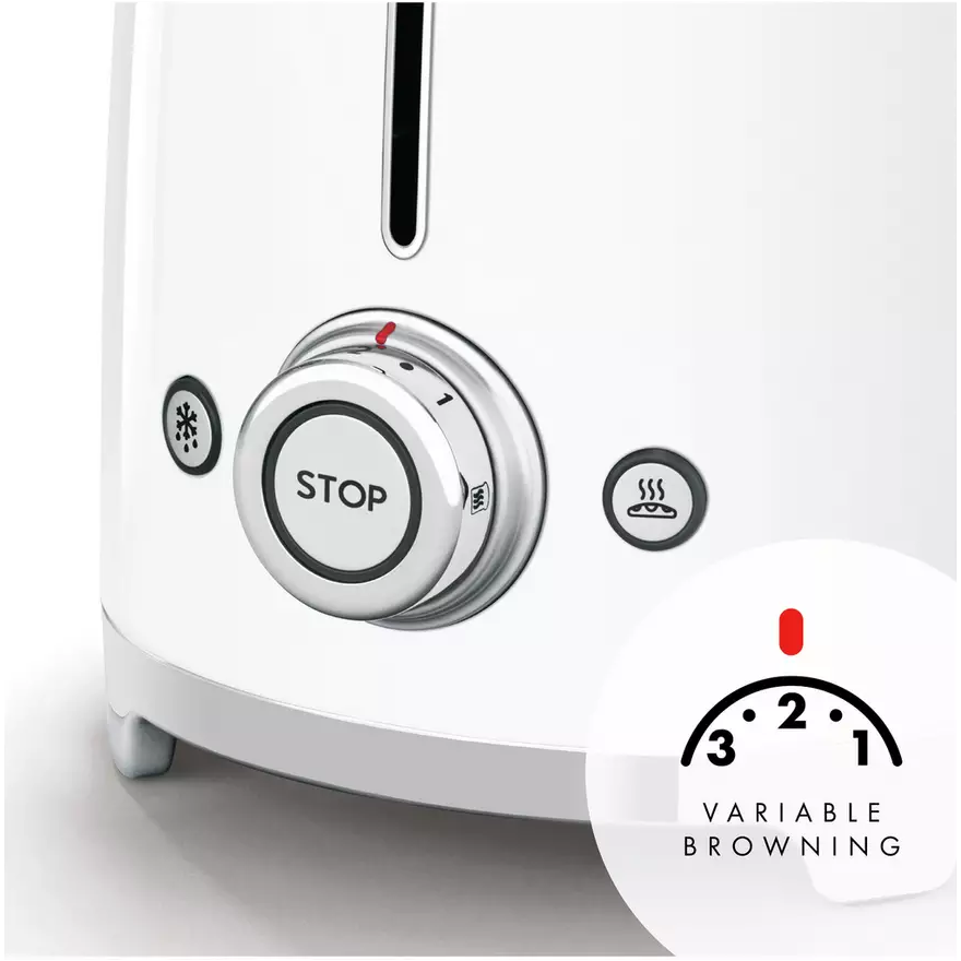 Smeg TSF01WHUK 50's Style Retro 2 Slice Toaster - White - 4