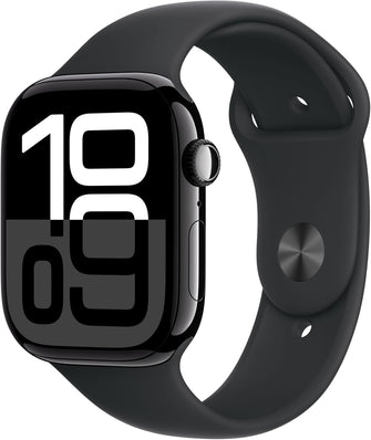Apple Watch Series 10 GPS 46 mm Smartwatch with Jet Black Aluminium Case with Black Sport Band - M/L. Fitness Tracker, ECG App, Always-On Retina Display, Water Resistant  - 1