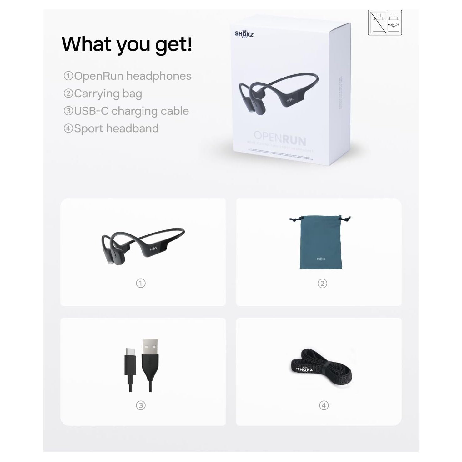 SHOKZ OpenRun Bone Conduction Headphones, Open-Ear Bluetooth Sports Earphones with Mic, IP67 Waterproof Wireless Headset for Running and Workout, 8H Playtime, USB-C - Black, Sport headband  - 4