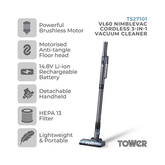 TOWER VL60 NimbleVac Cordless Vacuum Cleaner - Black - 3