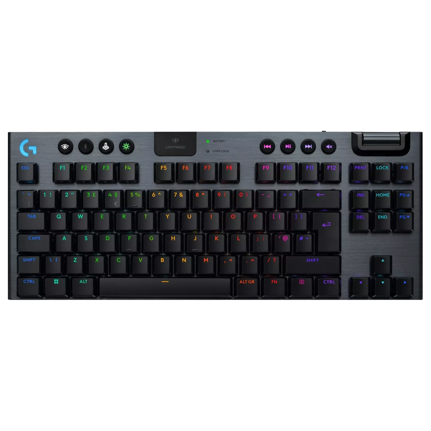 Logitech G915 TKL LIGHTSPEED Wireless Gaming Keyboard - Low-Profile, Double-Shot PBT Keycaps, RGB Backlighting, GL Brown Tactile Switches, QWERTY UK Layout - Black