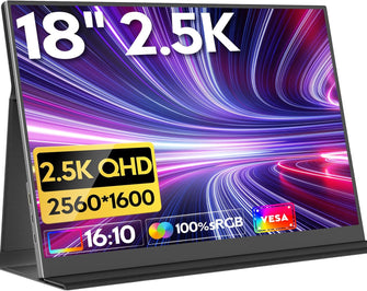 HONGO Portable Monitor 2.5K 18" 2560x1600P Laptop Monitor Screen IPS Extender Monitor with Speakers & HDMI/USB Type C Port Second Screen for Laptop - M180Q02D  - 1