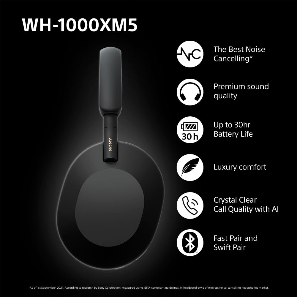 Sony WH-1000XM5 Over-Ear True Wireless Headphones - Black - 8