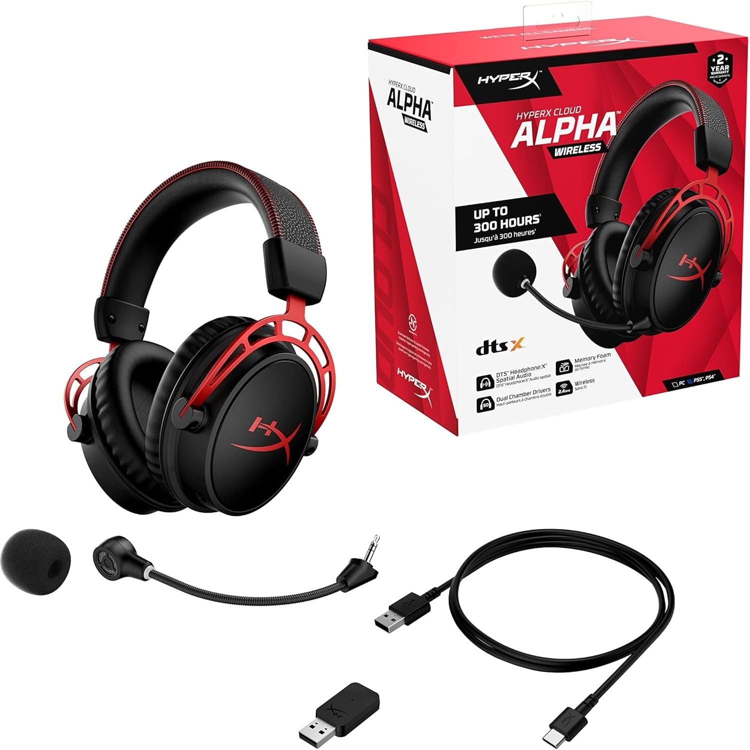 HyperX Cloud Alpha Wireless - Gaming Headset for PC, 300-hour battery life, DTS Headphone:X Spatial Audio, Memory foam, Dual Chamber Drivers, Noise-cancelling mic, Durable aluminium frame  - 6
