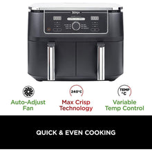 Ninja Foodi MAX Dual Zone Digital Air Fryer, 2 Drawers, 9.5L, 6-in-1, Uses No Oil, Max Crisp, Roast, Bake, Reheat, Dehydrate, Cook 8 Portions, Non-Stick Dishwasher Safe Baskets, Black - 1