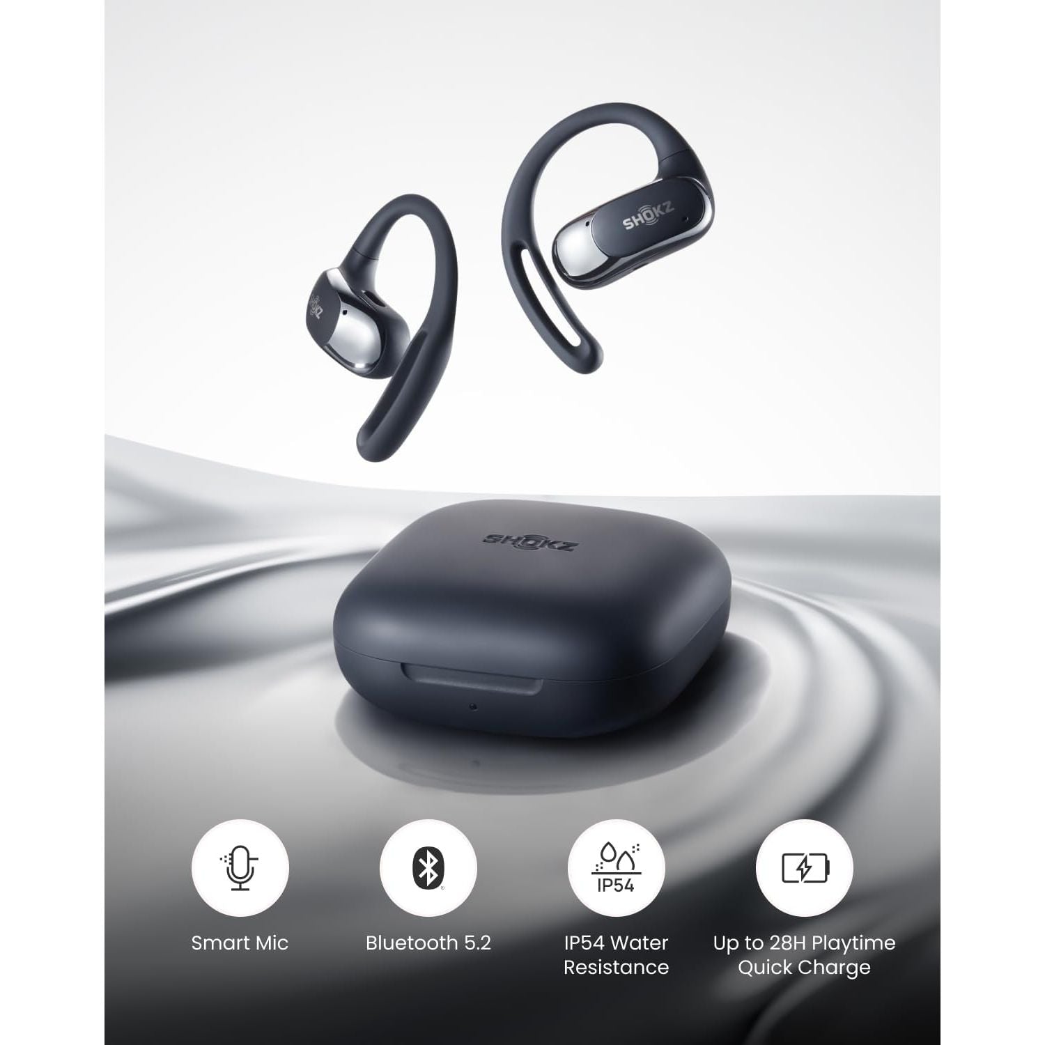 SHOKZ OpenFit Air Open-Ear Headphones, True Wireless Bluetooth Earphones with Mic, Fast Charging, 28h Playtime, IP54 Waterproof for Workout - Black  - 2