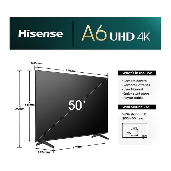 Hisense 50 Inch 50A6NTUK Smart 4K UHD HDR LED Freely TV - 2