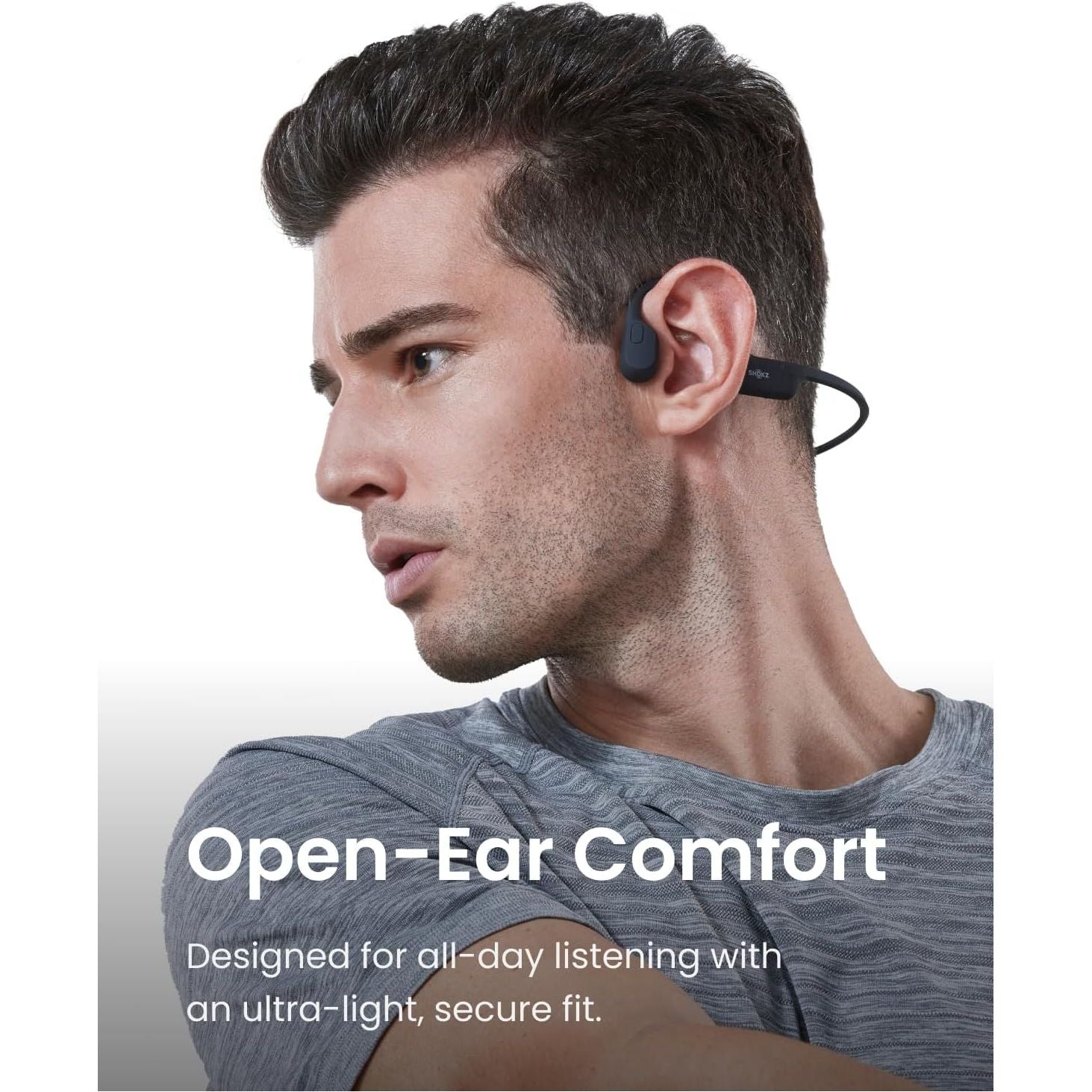 SHOKZ OpenRun SE Wireless Bone Conduction Headphones, [England Athletics Recommended] Open-Ear Bluetooth Earphones with Mic, Waterproof Sports Headset with 8H Playtime for Running Workout, Comet Grey  - 2