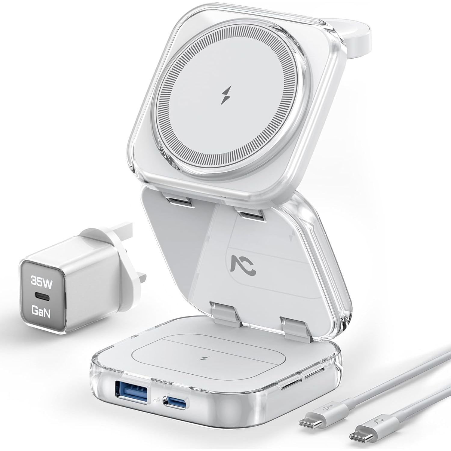 Charging Station, AC Island 5 in 1 Wireless Charging Station for iPhone 16 Pro/16/15/14/13/12, Mag-Safe Charger, Fast Wireless Charging Stand for Airpods, Apple Watch Series 10 - (White)  - 1