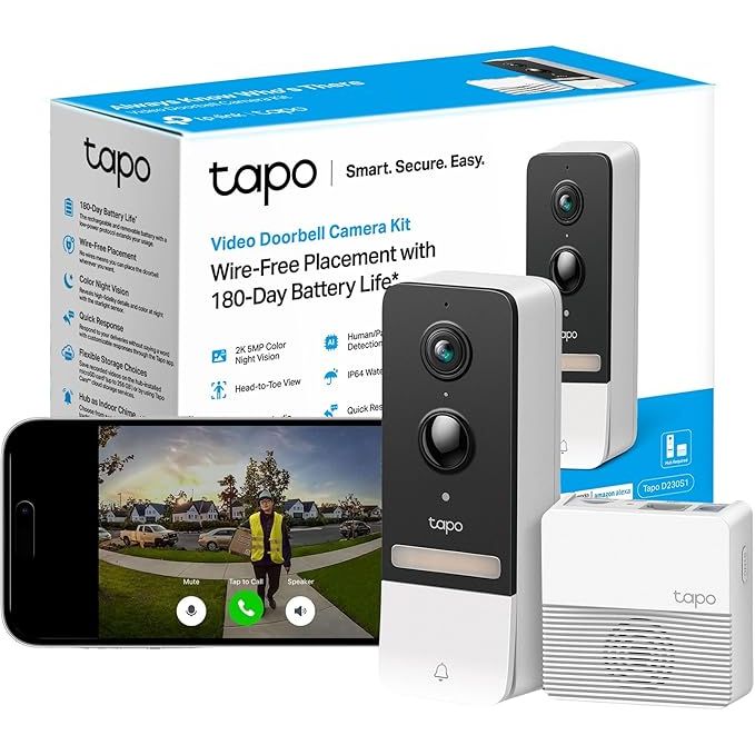 Tapo D230S1 2K 5MP Battery Video Doorbell Wireless, ecurity Camera Doorbell, Ring Chime Included, Color Night Vision, Head-to-Toe View. - 1