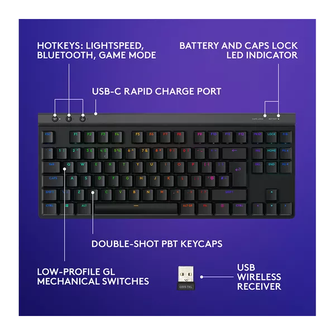 LOGITECH G515 TKL Wireless Mechanical Gaming Keyboard - Black - 5
