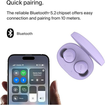 Belkin SoundForm Bolt True Wireless Earbuds, Wireless earphones with mic for iPhone, Galaxy and more - Lavender - 3