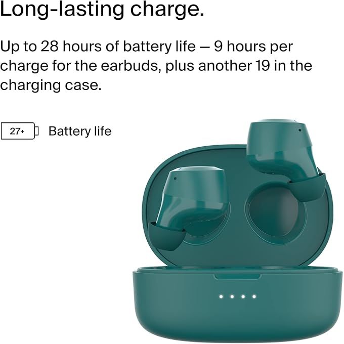 Belkin SoundForm Bolt Wireless Earbuds – 28H Battery, IPX4 Water Resistance, Bluetooth Mic - Teal - 3