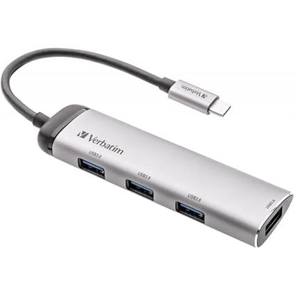 Verbatim USB-C Multiport Hub – 4-Port USB 3.2 Gen 1 Adapter - Silver - 1