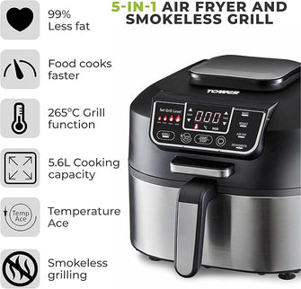 Buy Gadcet Dagenham,Tower T17086 Vortx 5-in-1 Air Fryer & Grill – 5.6L with Crisper - Black - Gadcet UK | UK | London | Scotland | Wales| Near Me | Cheap | Pay In 3 | Kitchen Appliances