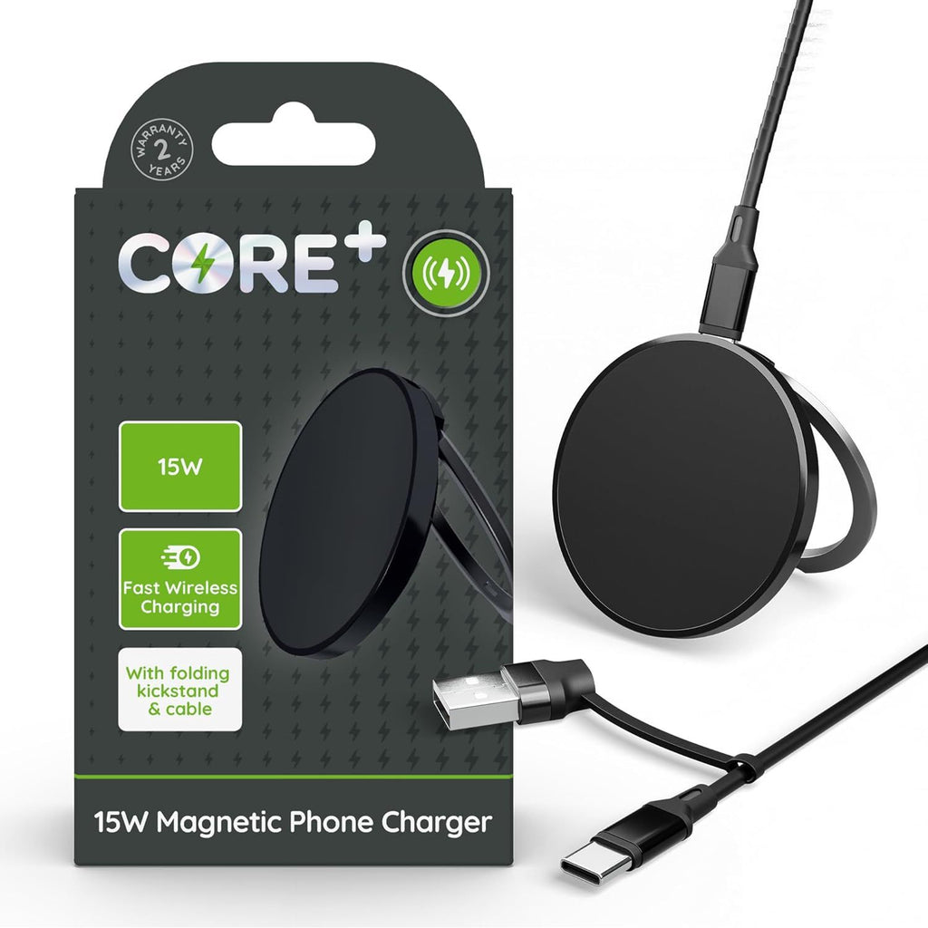CORE+ 15W Magnetic Phone Charger Fast Wireless Charging Folding Kickst ...