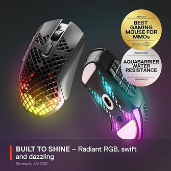 SteelSeries Aerox 9 Wireless Gaming Mouse – Ultra-Lightweight, RGB, Water-Resistant, 18 Programmable Buttons, 18K DPI, 2.4GHz/Bluetooth
