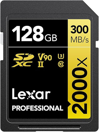 Lexar Professional 2000x 128GB SDXC Card – UHS-II, V90, U3, Class 10, Up to 300MB/s Read, 260MB/s Write (LSD2000128G-BNNAG)