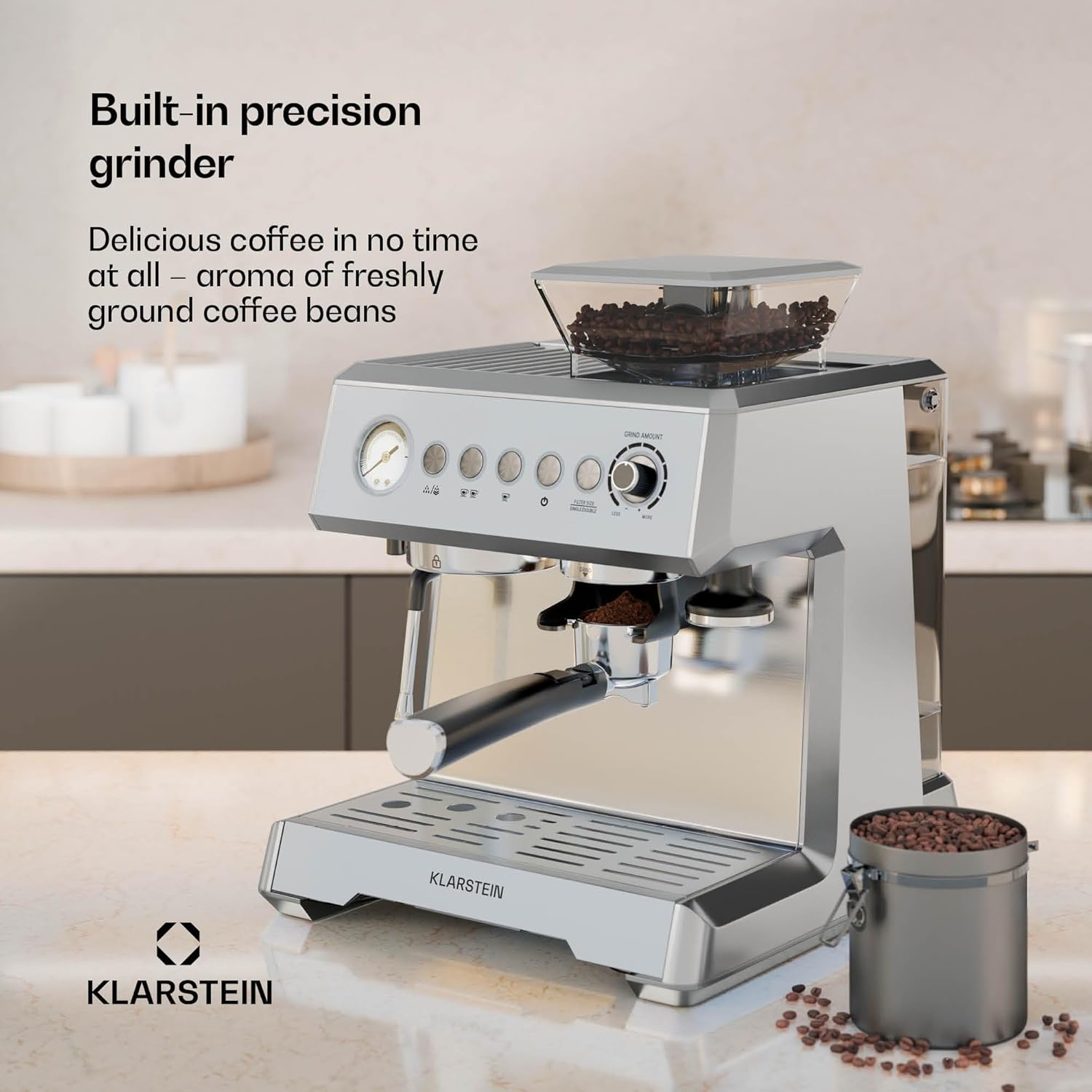 Buy Cashify Tech Ltd,Klarstein GrandPresso Espresso Machine – 20-Bar, 1350W, Integrated Grinder, Milk Frother, 2.3L Water Tank, Barista Quality at Home, Thermoblock Heating, Espresso Machine for Home - Gadcet UK | UK | London | Scotland | Wales| Near Me | Cheap | Pay In 3 | Coffee Makers & Espresso Machines