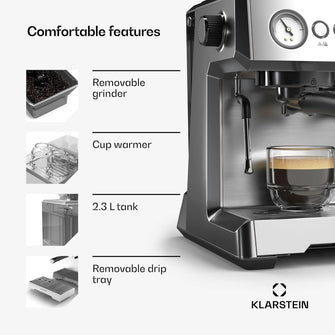 Buy Cashify Tech Ltd,Klarstein GrandPresso Espresso Machine – 20-Bar, 1350W, Integrated Grinder, Milk Frother, 2.3L Water Tank, Barista Quality at Home, Thermoblock Heating, Espresso Machine for Home - Gadcet UK | UK | London | Scotland | Wales| Near Me | Cheap | Pay In 3 | Coffee Makers & Espresso Machines