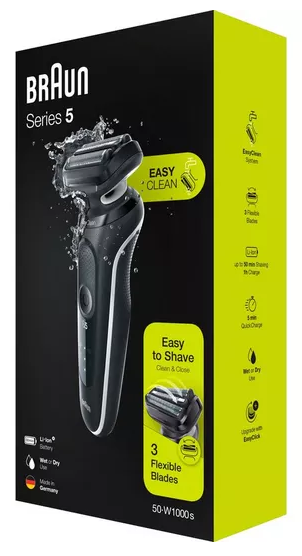 Braun Series 5 50-W1000s Wet & Dry Foil Shaver – Black & White