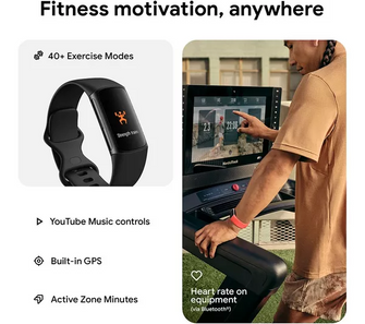 Fitbit Charge 6 Fitness Tracker - Obsidian/Black, Silicone Strap, Universal