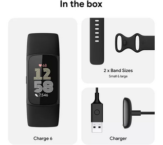 Fitbit Charge 6 Fitness Tracker - Obsidian/Black, Silicone Strap, Universal