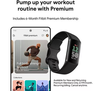 Fitbit Charge 6 Fitness Tracker - Obsidian/Black, Silicone Strap, Universal