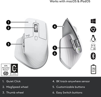 Buy Logitech,Logitech MX Master 3S - Wireless Performance Mouse with Ultra-fast Scrolling, Ergo, 8K DPI, Track on Glass, Quiet Clicks, USB-C, Bluetooth - Grey - Gadcet.com | UK | London | Scotland | Wales| Ireland | Near Me | Cheap | Pay In 3 | Computer Accessories