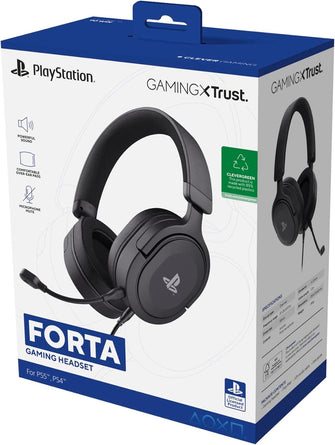 Buy Trust Gaming,Trust Gaming GXT 498 Forta [Officially Licensed for PlayStation 5] Sustainable Gaming Headset for PS5 / PS4, 1.2m Cable, 50mm Drivers, Detachable Microphone, Wired Over-Ear Headphones - Black - Gadcet UK | UK | London | Scotland | Wales| Ireland | Near Me | Cheap | Pay In 3 | Headphones & Headsets