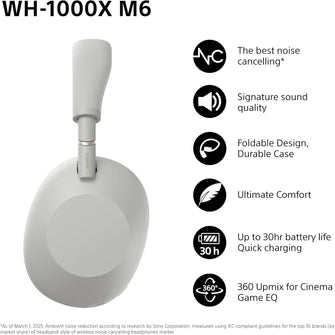 Buy Sony,Sony WH-1000XM6 Wireless Noise Cancelling Headphones – Over-Ear, Hi-Res Audio, 30H Battery, Silver - Gadcet UK | UK | London | Scotland | Wales| Near Me | Cheap | Pay In 3 | Over-Ear Headphones