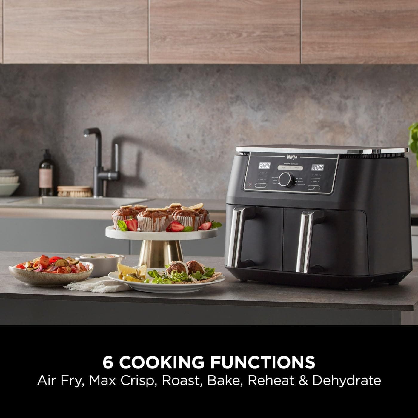 Buy Ninja,Ninja Foodi MAX Dual Zone Digital Air Fryer, 2 Drawers, 9.5L, 6-in-1, Uses No Oil, Max Crisp, Roast, Bake, Reheat, Dehydrate, Cook 8 Portions, Non-Stick Dishwasher Safe Baskets, Black AF400UK - Gadcet UK | UK | London | Scotland | Wales| Near Me | Cheap | Pay In 3 | Kitchen Appliances