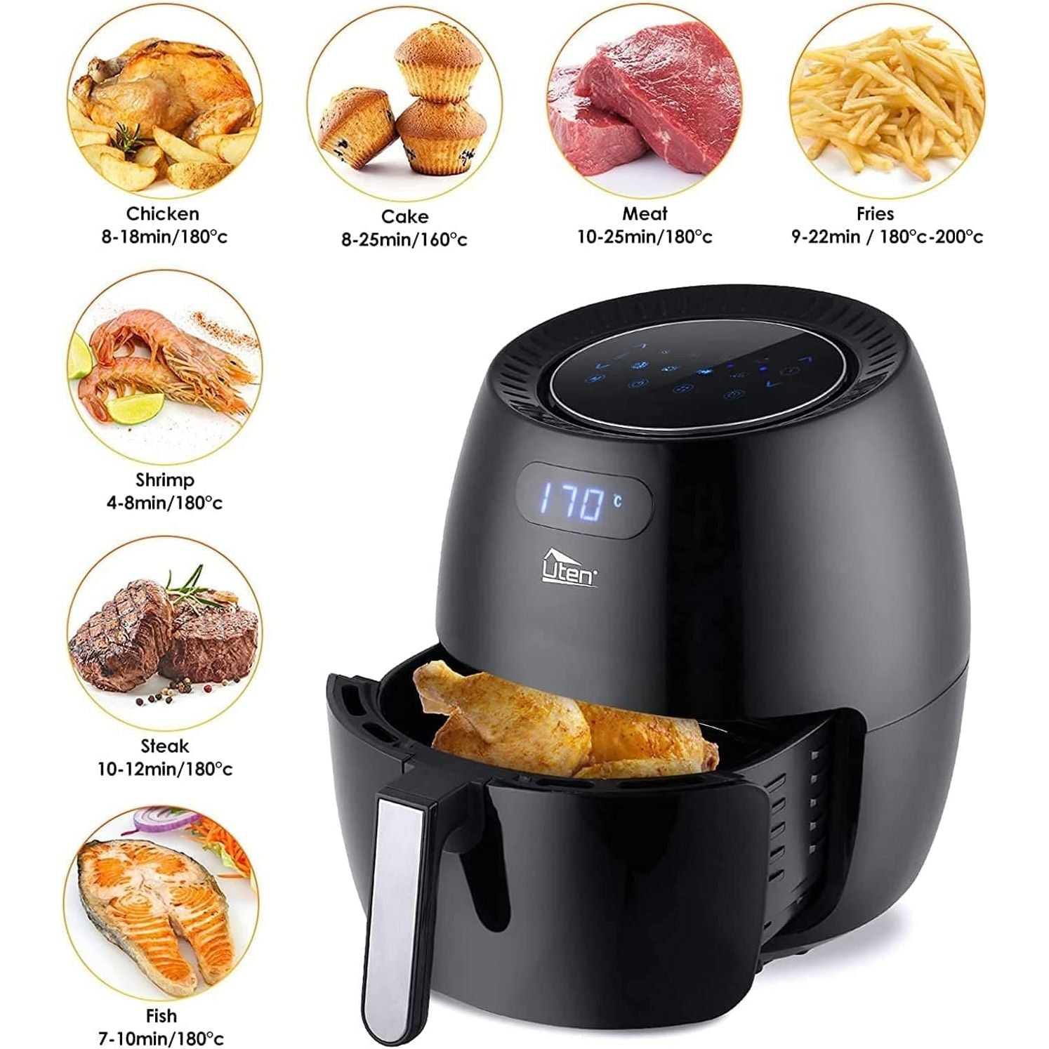 Buy Uten,Air Fryer, Uten 6.5L Power Air Fryer with Digital Display, Rapid Air Circulation System Adjustable Temperature and 30 Minute Timer for Healthy Oil Free & Low Fat 1800W - Gadcet UK | UK | London | Scotland | Wales| Near Me | Cheap | Pay In 3 | Kitchen Appliances