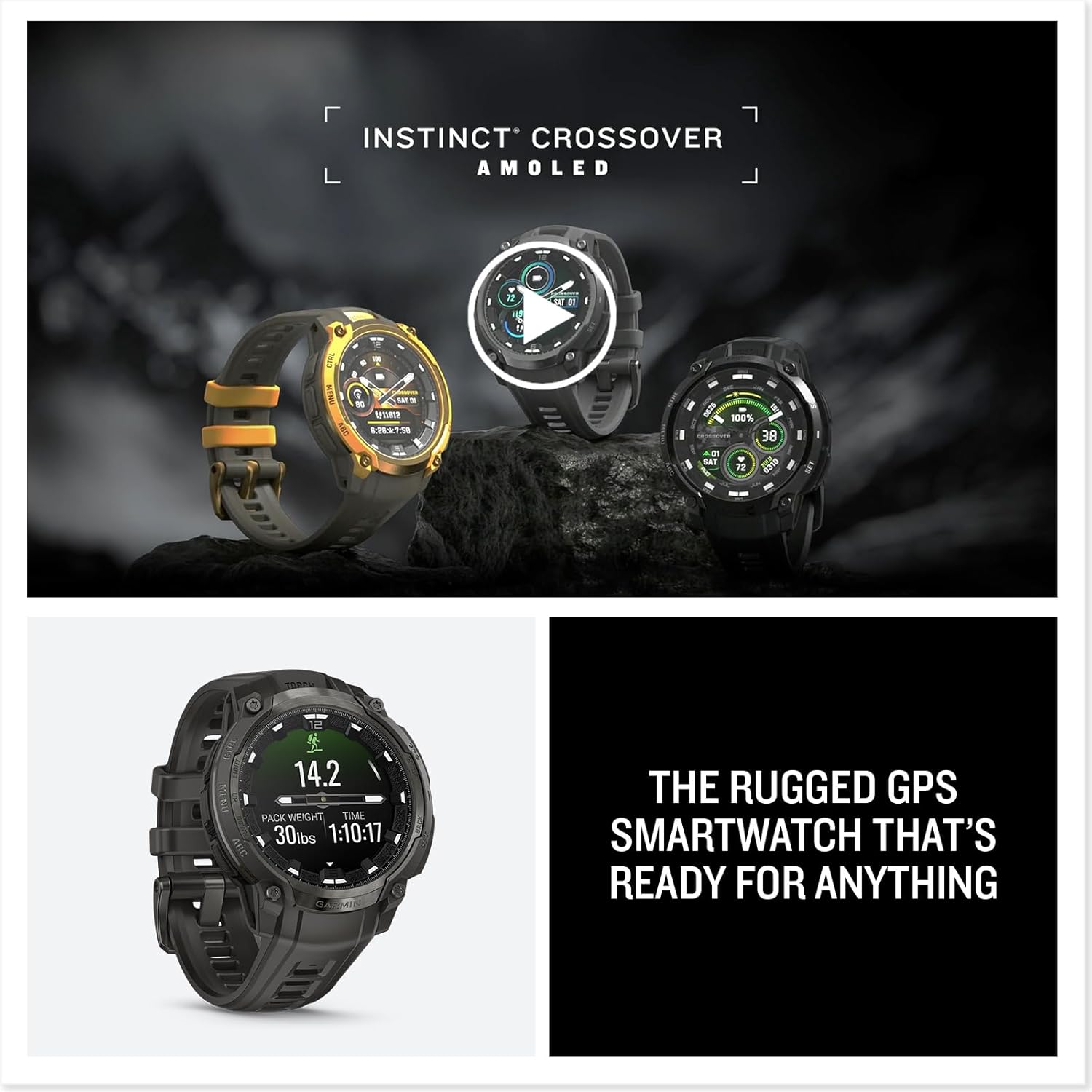 Buy Garmin,Garmin Instinct® Crossover AMOLED Rugged Hybrid GPS Smartwatch - Charcoal - Gadcet UK | UK | London | Scotland | Wales| Near Me | Cheap | Pay In 3 | Smart Watches