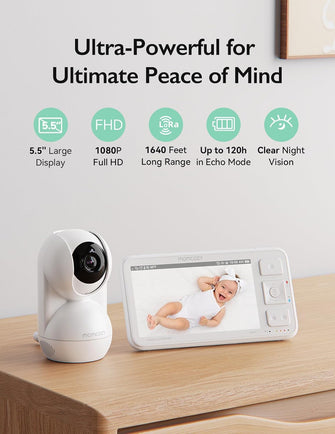 Momcozy BM03 Video Baby Monitor – 5.5" LCD Screen, White
