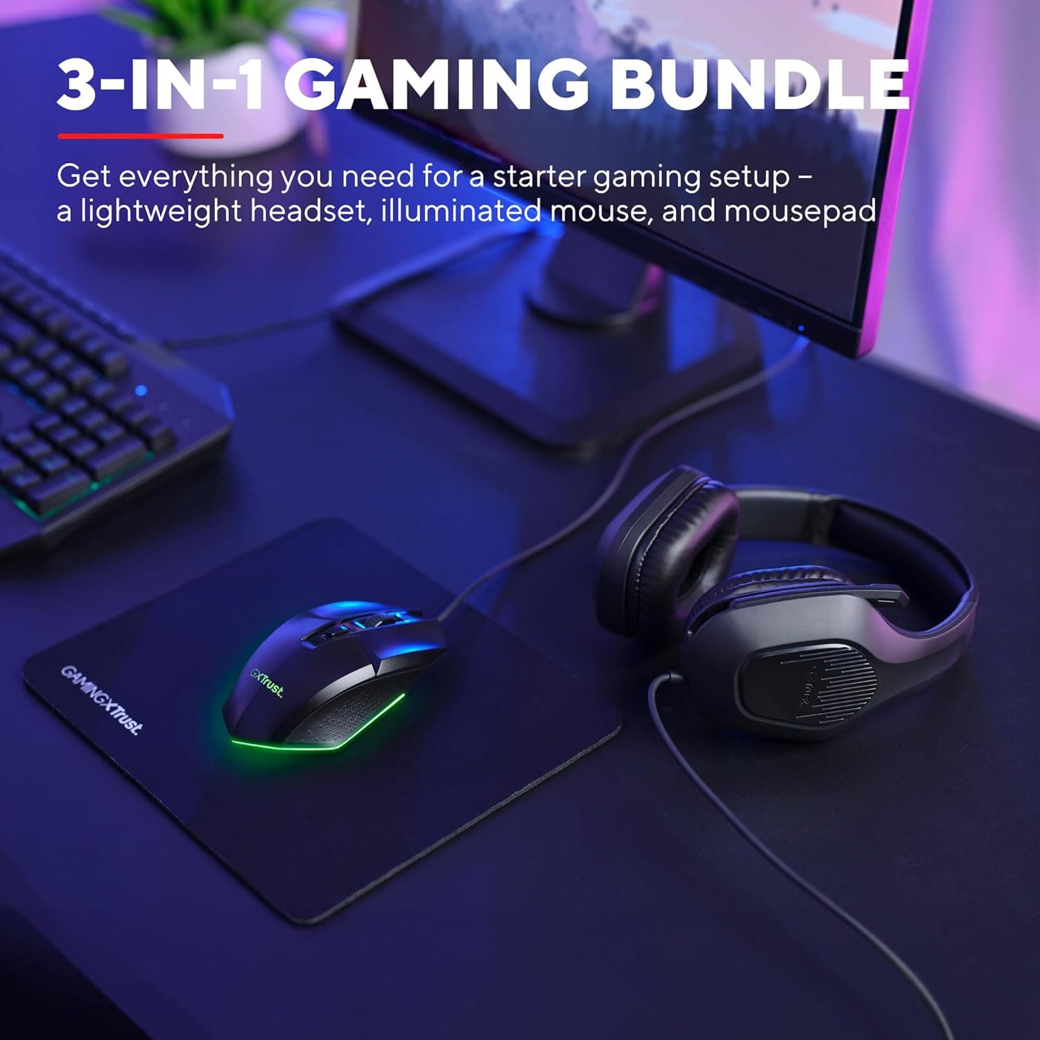 Buy Trust Gaming,Trust Gaming GXT 790 Tridox 3-in-1 Gaming PC Bundle - Lightweight Headset with 50mm Drivers, Programmable Wired Mouse 200-6400 DPI, Mouse Mat, Gamer Set for Computer, Laptop, Desktop - Black - Gadcet UK | UK | London | Scotland | Wales| Near Me | Cheap | Pay In 3 | Headphone