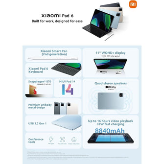Buy Xiaomi,Xiaomi Pad 6 11" 144Hz 6GB/128GB WiFi, 8840mAh, 33W Charging, 13MP, Dolby Atmos, Bluetooth 5.2 - Gravity Gray - Gadcet UK | UK | London | Scotland | Wales| Near Me | Cheap | Pay In 3 | Tablet Computers