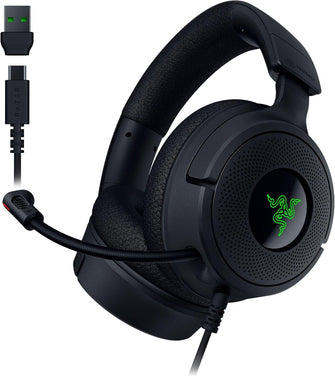 Buy Kraken,Razer Kraken V4 X Wired PC Gaming Headset - TriForce 40mm Drivers, Retractable Mic, 7.1 Surround Sound, Chroma RGB, USB-C for PC, Console & Phones - Black - Gadcet UK | UK | London | Scotland | Wales| Near Me | Cheap | Pay In 3 | Headphones & Headsets