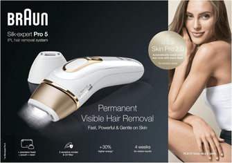 Buy Braun,Braun IPL Silk Expert Pro 5 Hair Removal - Permanent Hair Removal for Women & Men, 400,000 Flashes, Venus Razor, Premium Pouch, PL5137, White/Gold - Gadcet UK | UK | London | Scotland | Wales| Near Me | Cheap | Pay In 3 | Hair Removal