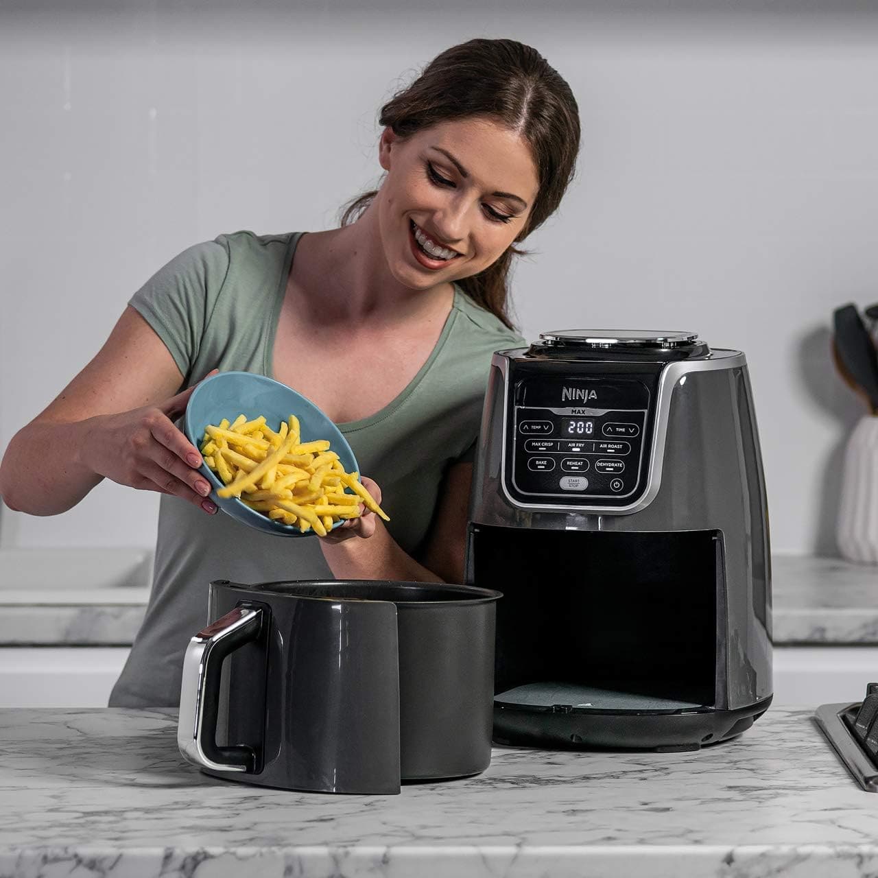 Buy Ninja,Ninja Air Fryer MAX, 5.2L, 6-in-1, Uses No Oil, Air Fry, Max Crisp, Roast, Bake, Reheat, Dehydrate, Family Size, Digital, Cook From Frozen, Non-Stick, Dishwasher Safe Basket, Grey & Black - Gadcet UK | UK | London | Scotland | Wales| Near Me | Cheap | Pay In 3 | Kitchen Appliances