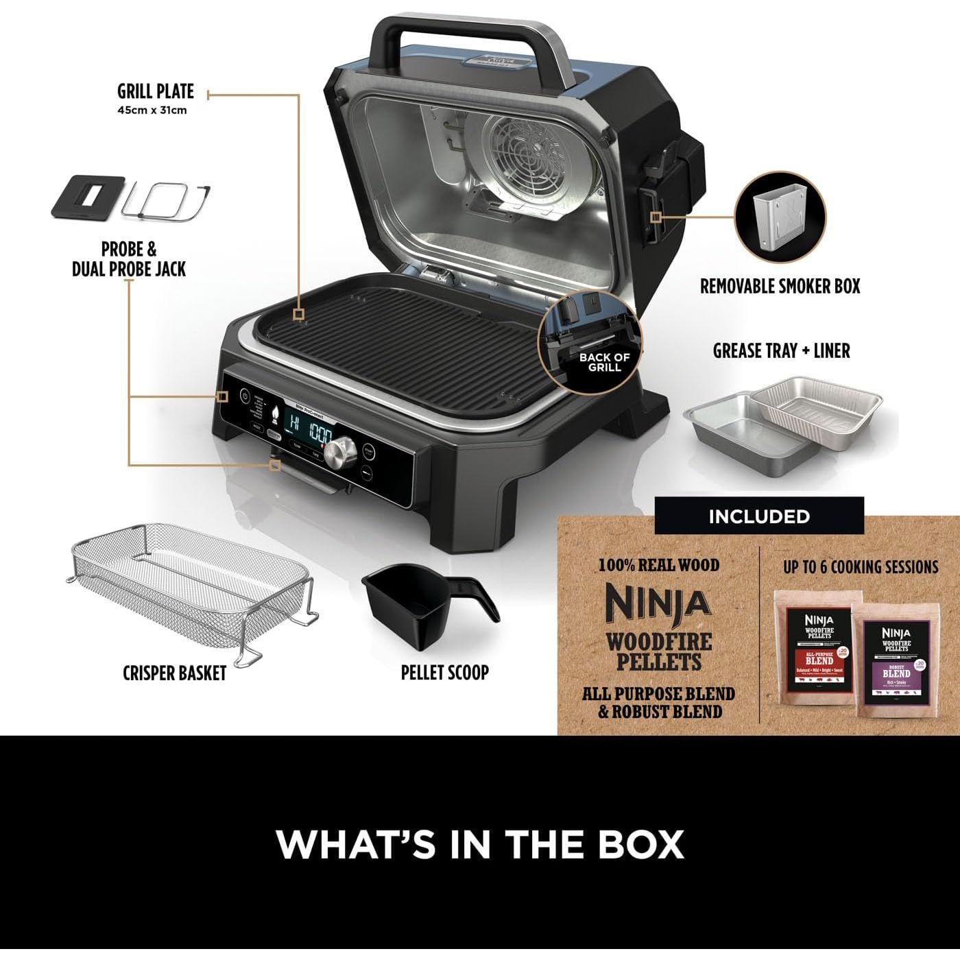 Buy Ninja,Ninja Woodfire Pro Connect XL Electric BBQ Grill and Smoker – App Control, Digital Probe, 7‑in‑1 Outdoor Grill & Air Fryer with Woodfire Pellets (Blue & Black, OG901UK) - Gadcet UK | UK | London | Scotland | Wales| Near Me | Cheap | Pay In 3 | Outdoor Grills