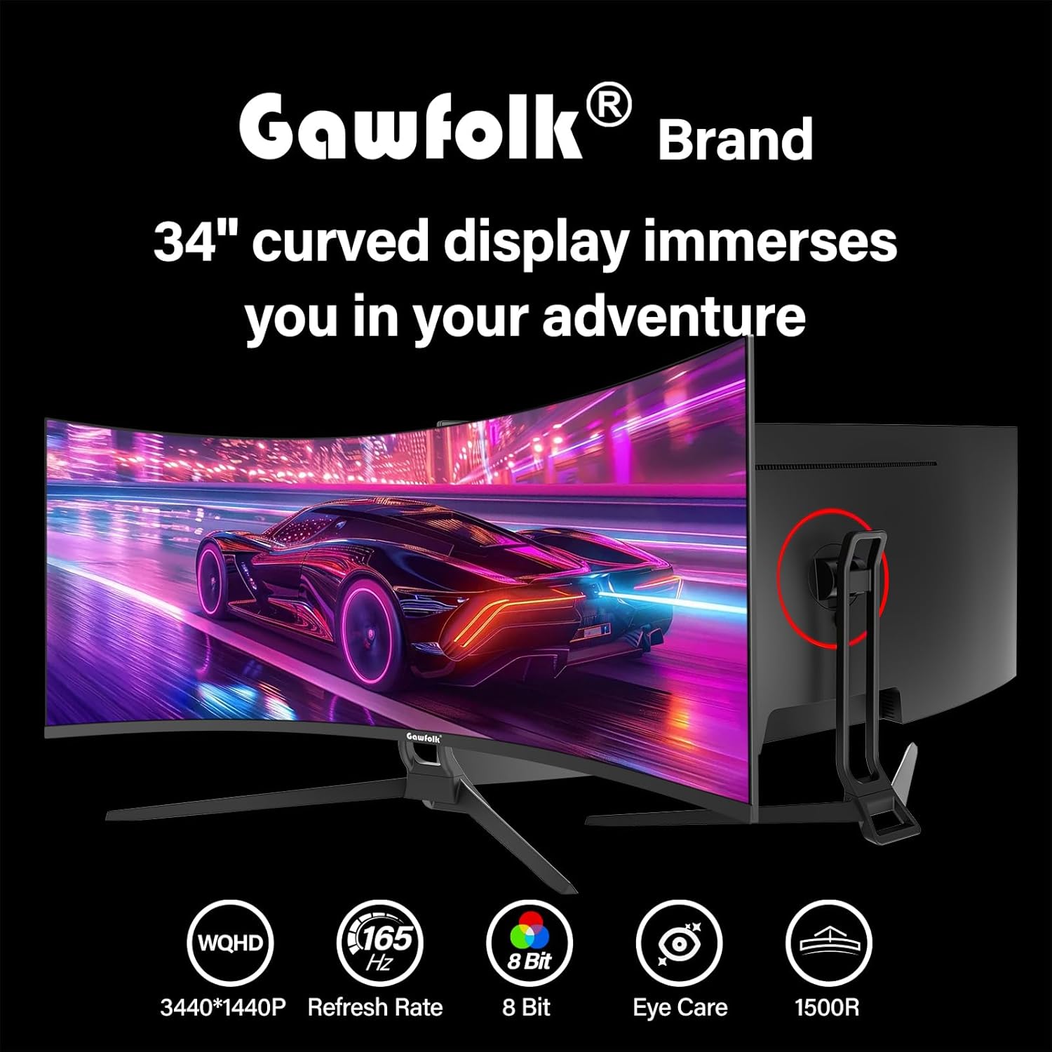 Buy Gawfolk,Gawfolk 34 Inch 1500R PC Screen 165hz UWQHD 3440x1440, Curved Computer Display - Gadcet UK | UK | London | Scotland | Wales| Near Me | Cheap | Pay In 3 | Computer Monitors