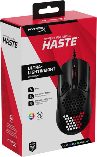 Buy HyperX,HyperX Pulsefire Haste – Gaming Mouse – Ultra-Lightweight, 59g, Honeycomb Shell, Hex Design, HyperFlex Cable, Up to 16000 DPI, 6 Programmable Buttons, Black - Gadcet UK | UK | London | Scotland | Wales| Near Me | Cheap | Pay In 3 | Keyboard & Mouse