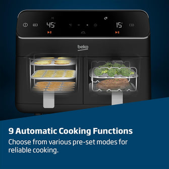Buy Beko,Beko Dual Zone Air Fryer ExpertFry FRL5388B – 8.5L Capacity, Smart Finish, Match Cook, 9 Automatic Functions, Dehydrate, Black - Gadcet UK | UK | London | Scotland | Wales| Near Me | Cheap | Pay In 3 | Air Fryer & Grill